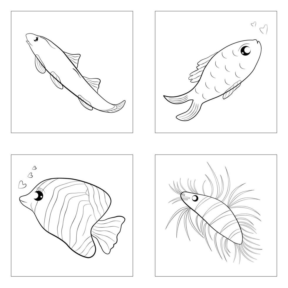 Abstract fish doodle swim silhouette vector illustration