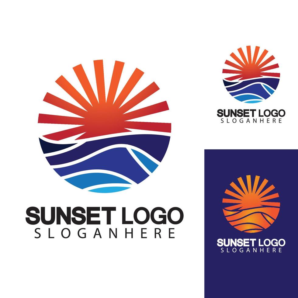Plantilla de diseño de ilustración de vector de símbolo de logotipo de playa puesta de sol.