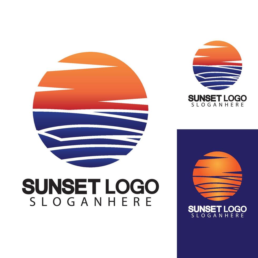 Plantilla de diseño de ilustración de vector de símbolo de logotipo de playa puesta de sol.