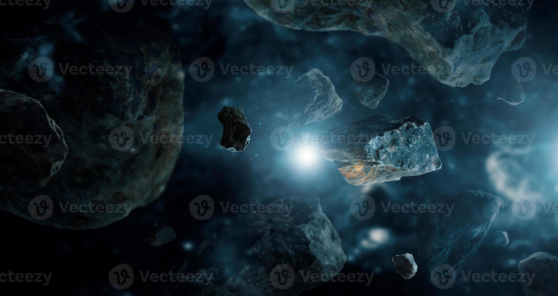 meteoritos en planetas del espacio profundo. asteroides en el sistema solar distante. concepto de ciencia ficción. foto