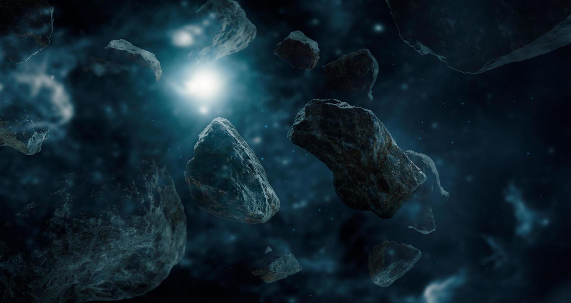 Meteorites in deep space planets. Asteroids in distant solar system. Science fiction concept. photo