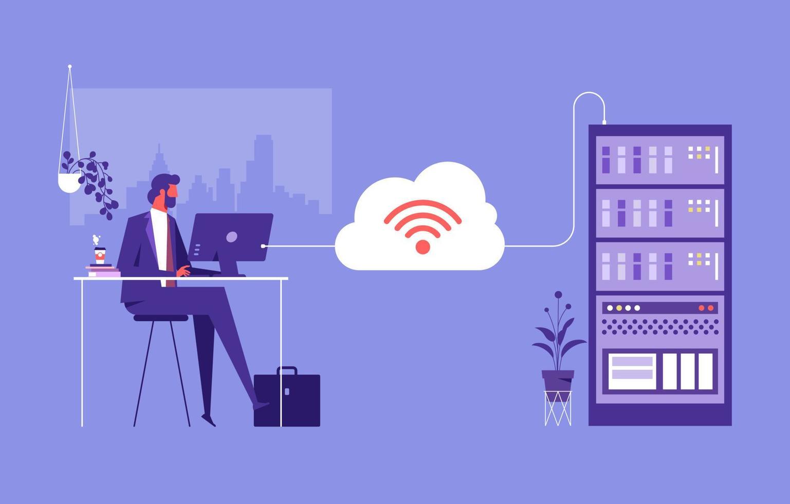 ilustración vectorial de almacenamiento en la nube, concepto de tecnología de computación en la nube, almacenamiento y alojamiento de datos, big data vector