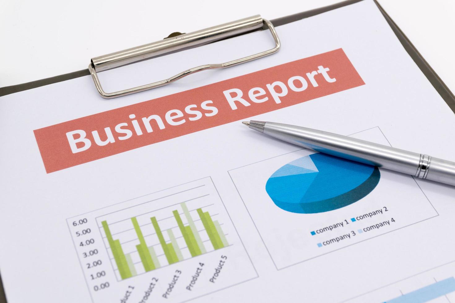 business report and man hand. photo