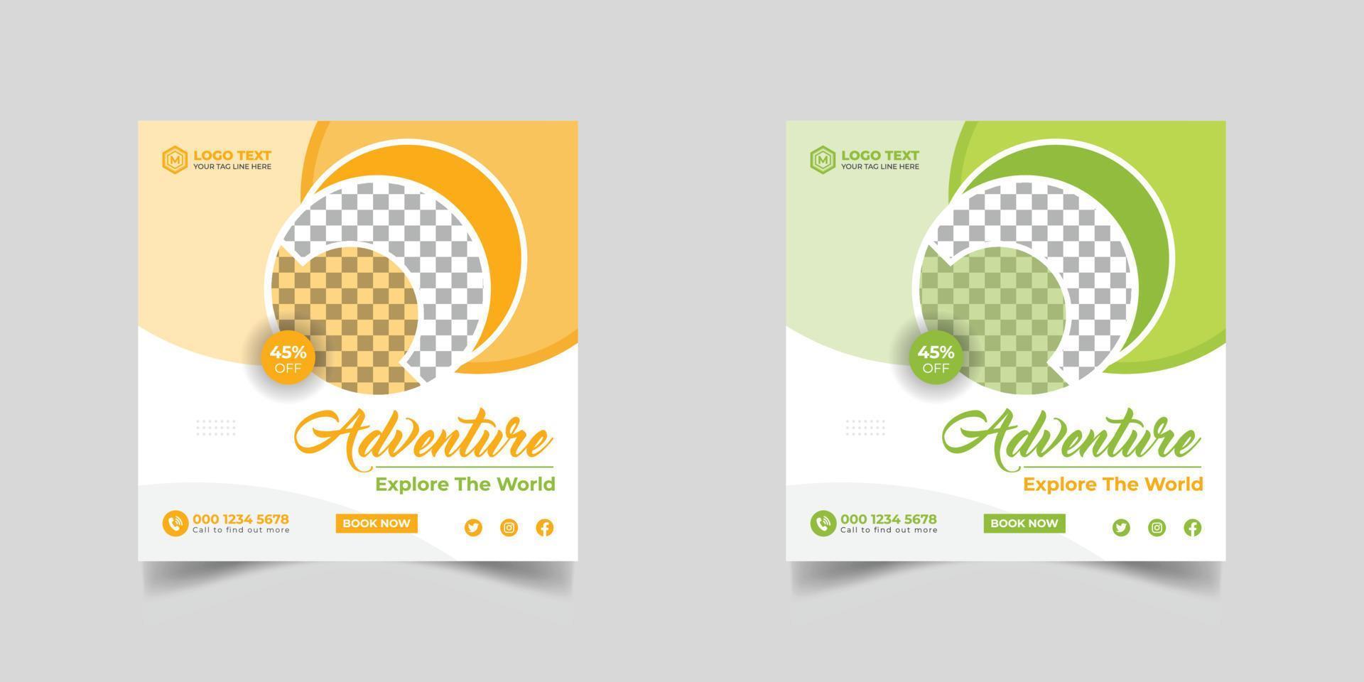 travel social media post banner and web banner template or square flyer, Travel vacation holiday template design and travel business banner vector