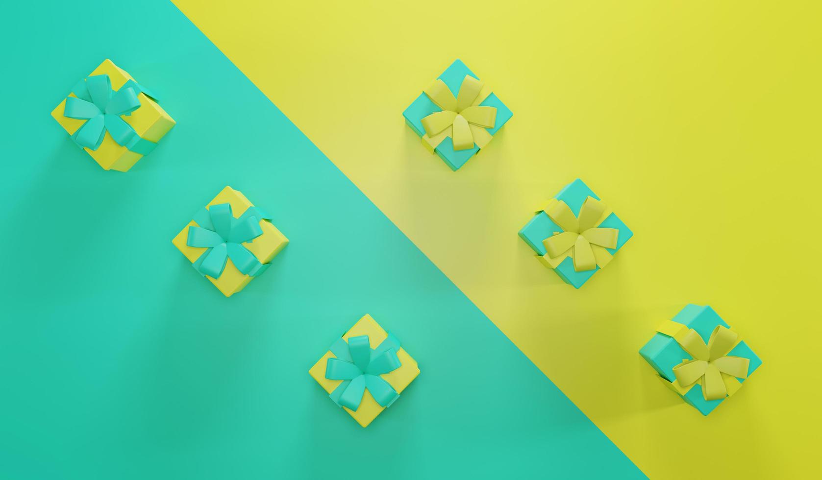 3D rendering christmas present two tone backdrop sky color and yellow photo