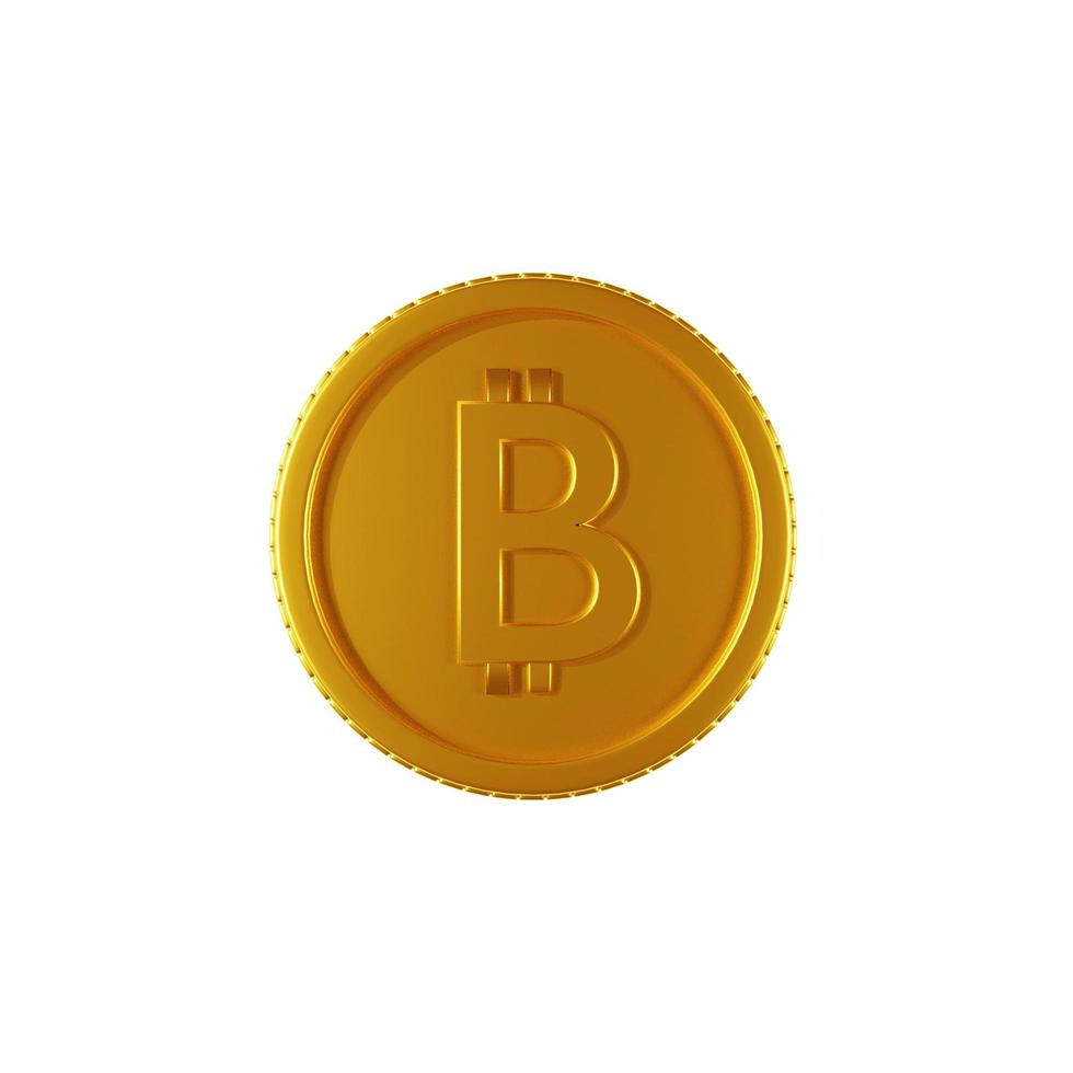 BTC coin front view isolated on white background in close up view photo