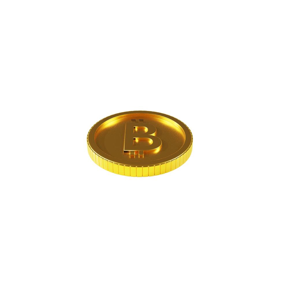 3D rendering BTC coin isolated on white background from side view photo