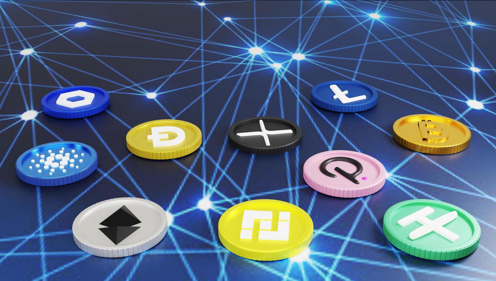 3D rendering cryptocurrency on the blockchain node texture background photo