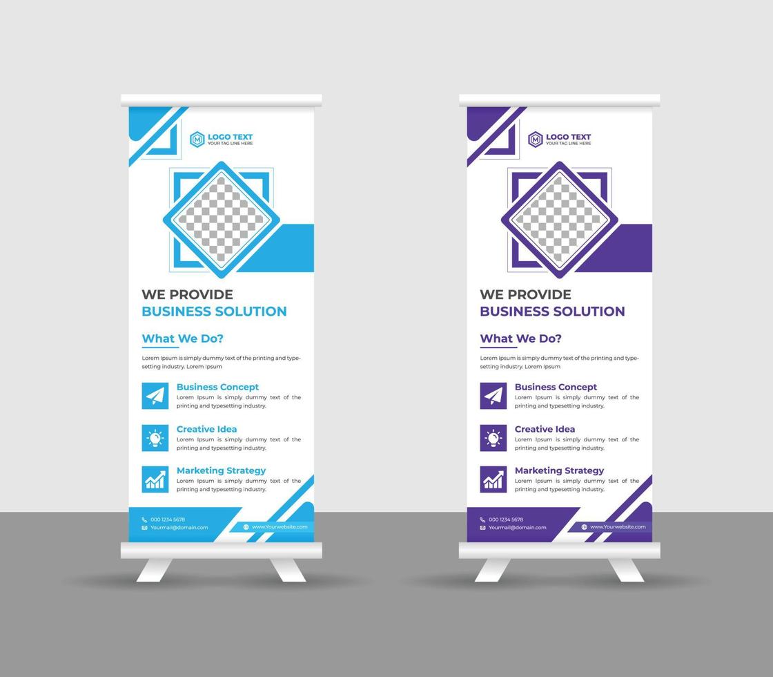 diseño de plantilla de soporte de banner enrollable de negocios, soportes portátiles modernos diseño de banner enrollable corporativo, pull up, ilustración vectorial, volante de negocios, folleto, banner corporativo vector