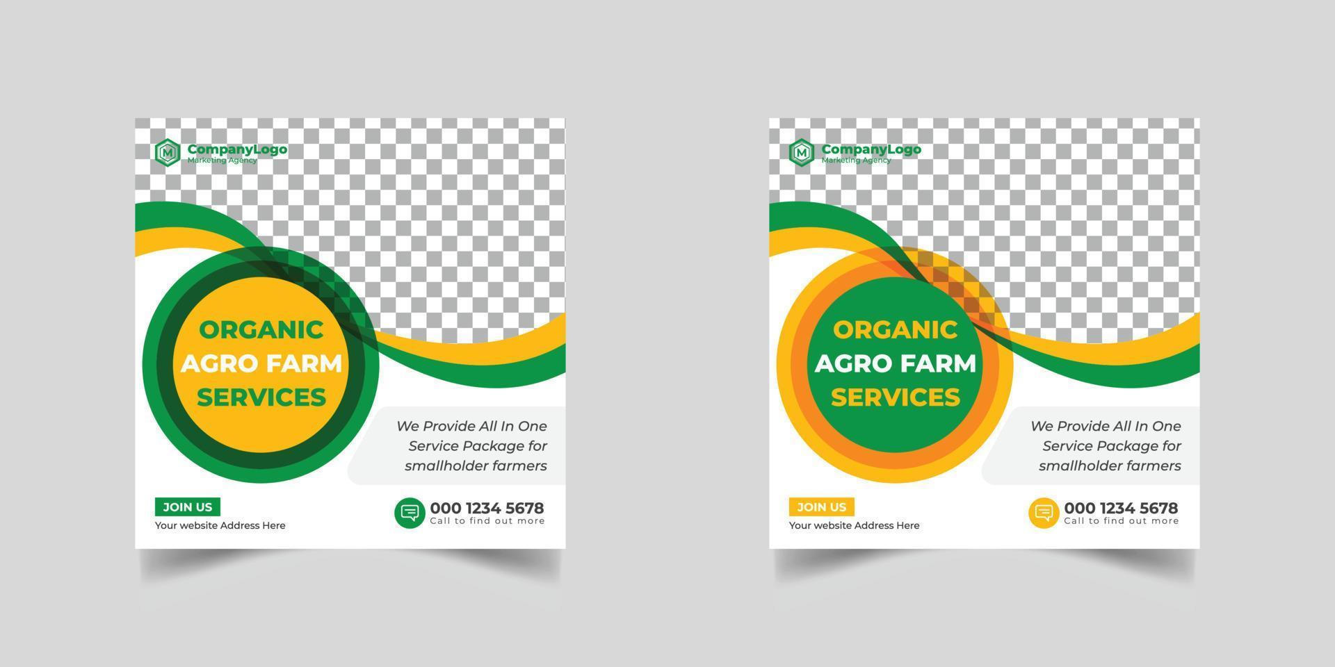 servicios de agricultura agrícola o servicio de jardín de cortacésped banner de publicación en redes sociales y plantilla de portada o granja agrícola, agricultura, agricultura, granja orgánica vector