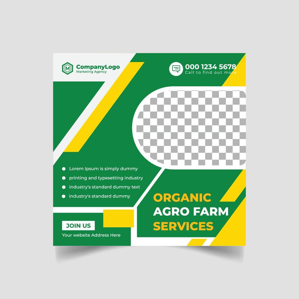 agriculture farming services or Lawn Mower Garden Service Social Media post banner and cover template or agro farm, agriculture, farming, organic farm vector