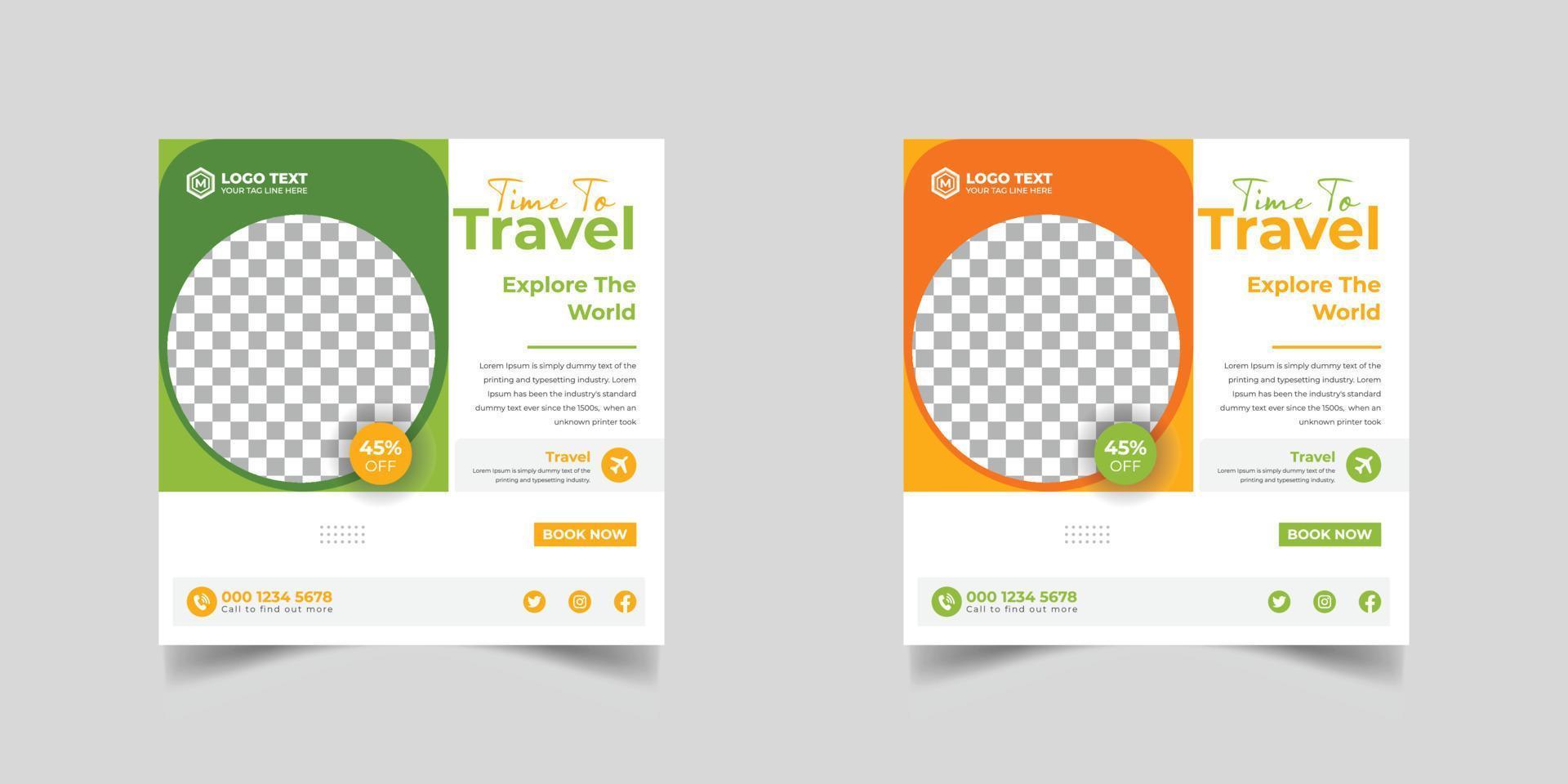 travel social media post banner and web banner template or square flyer, Travel vacation holiday template design and travel business banner vector