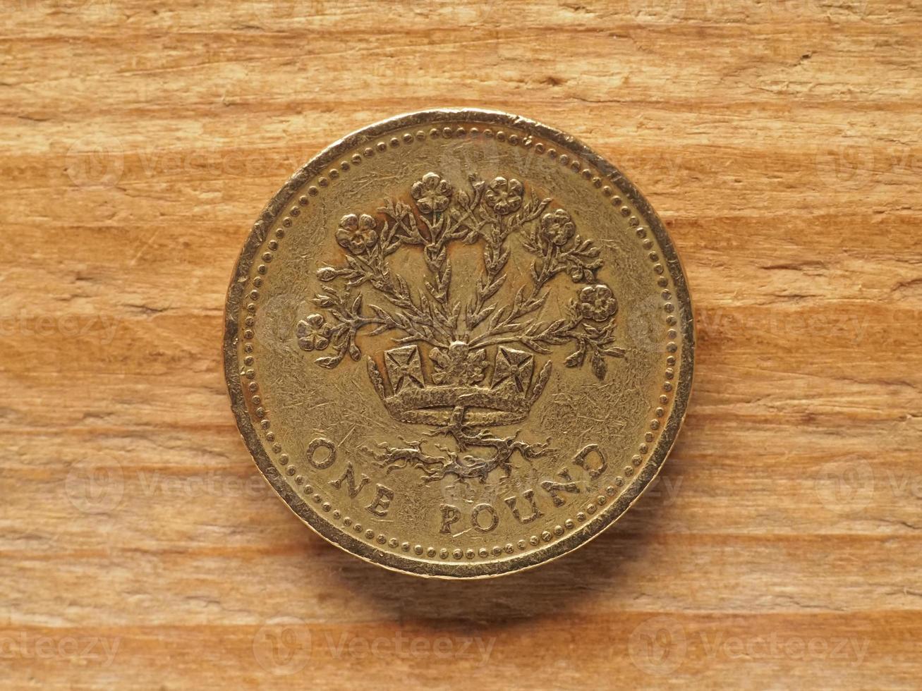 1 Pound coin, reverse side showing flax plant and diadem represe photo