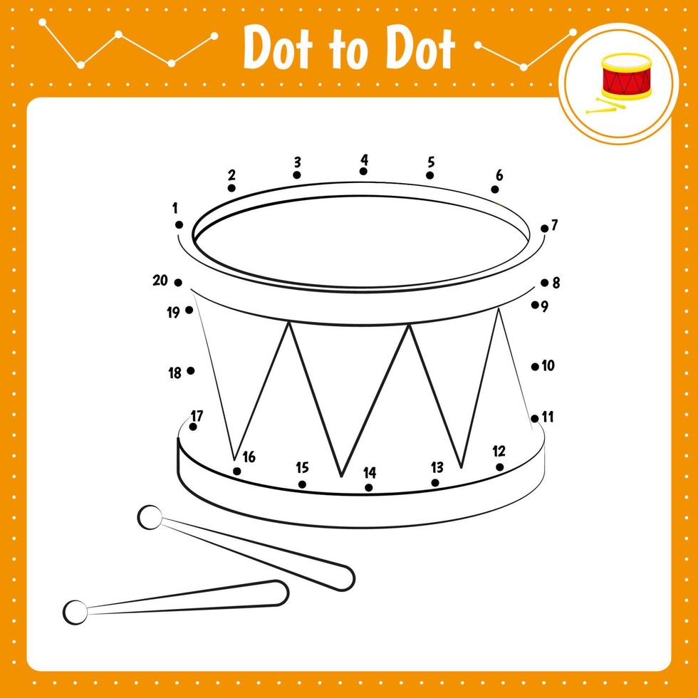 juego educativo para niños en edad preescolar. ilustración vectorial conecta los puntos. tambor vector