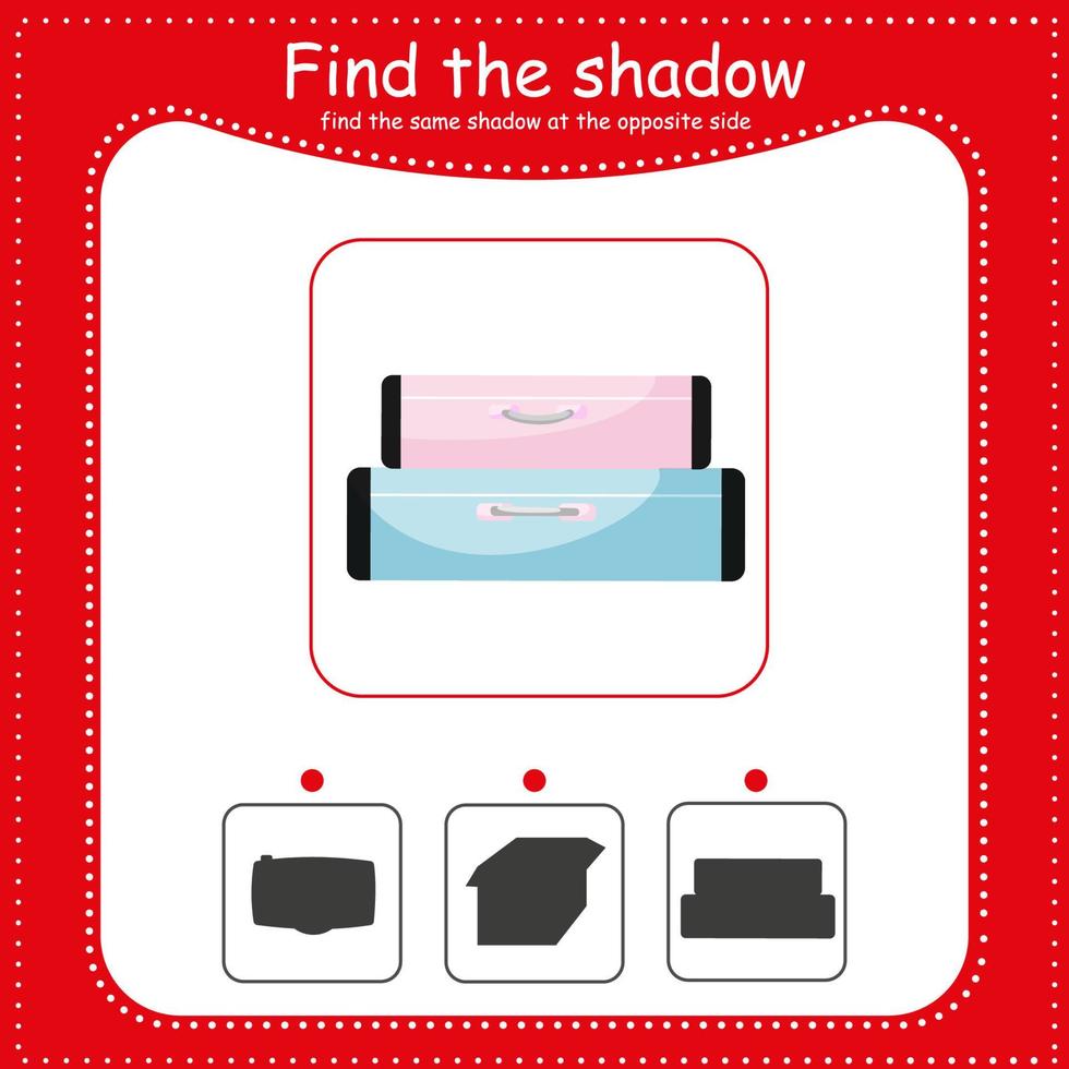 encontrar la sombra correcta. juego educativo para niños. maleta vector
