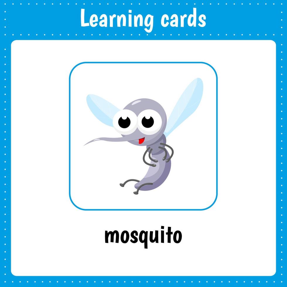 Learning cards. Mosquito cartoon character vector