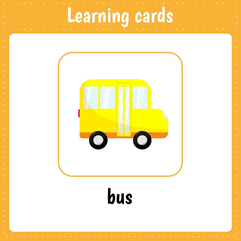 Kids learning cards. Bus vector