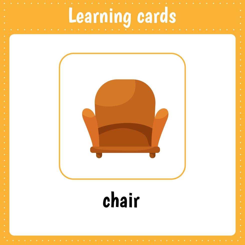 Kids learning cards. Chair vector