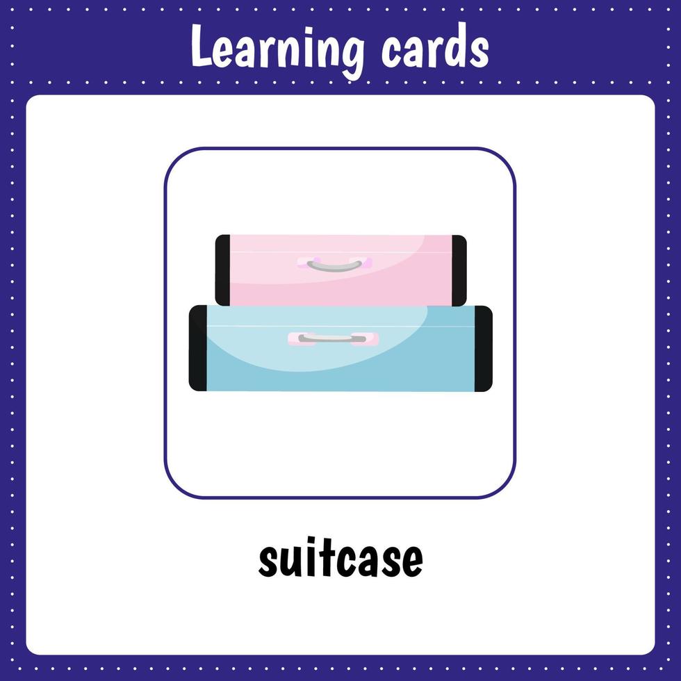 Learning cards for kids. Suitcase vector