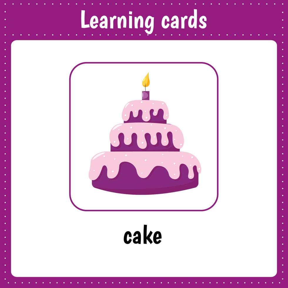 Kids learning cards. Cake. vector
