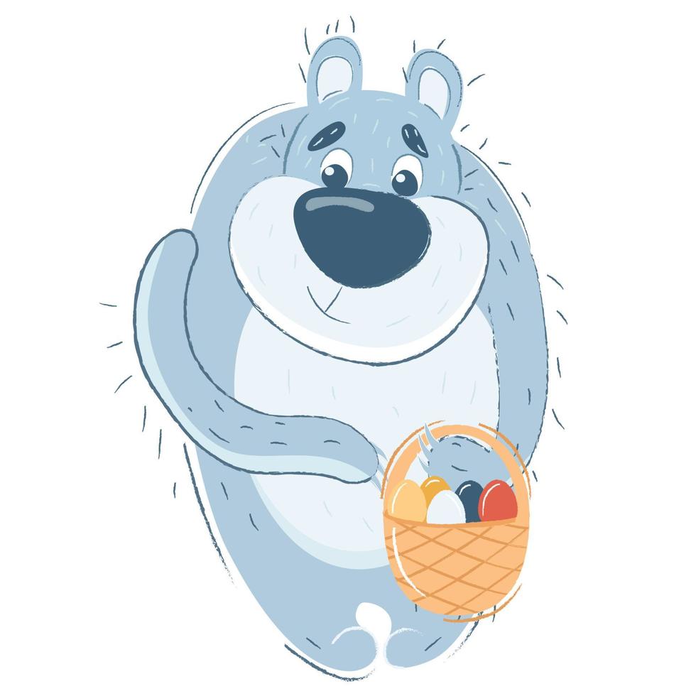 bear easter with bucket with eggs vector