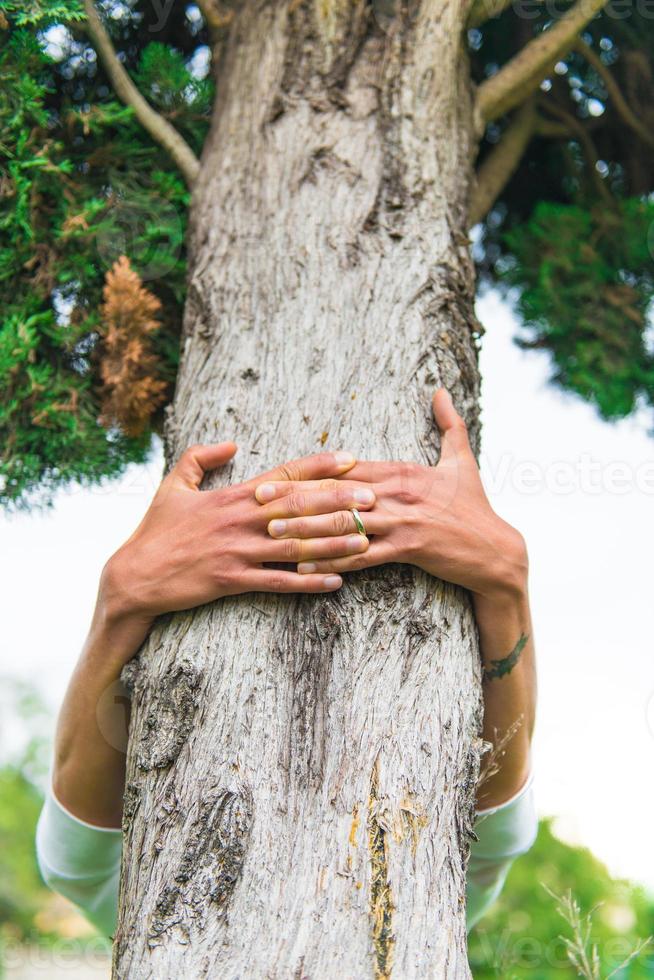 abrazando arboles en la naturaleza foto