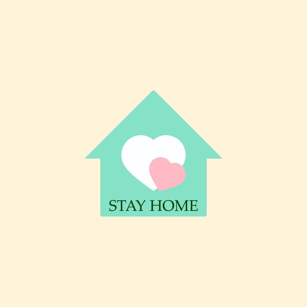 Stay home two heart under house roof with text under heart, white and pink heart, corona virus prevention logo, Vector illustration, Happiness can be found in the family Concept