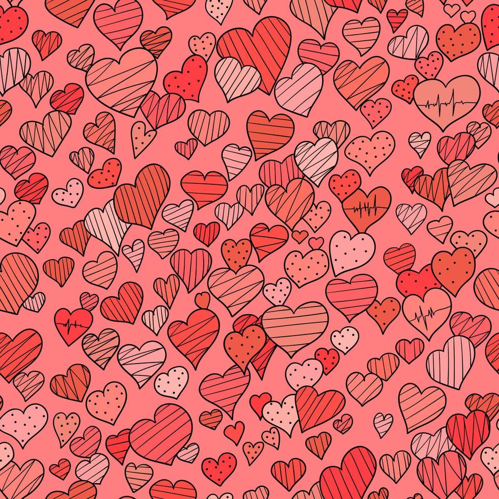 hand-drawn doodle seamless pattern with hearts vector