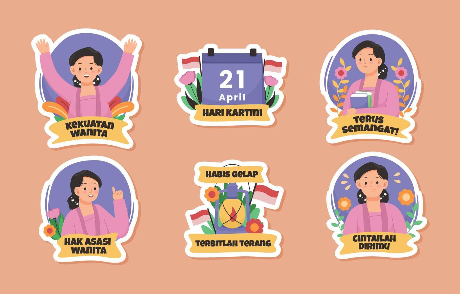 Set of Kartini Day Stickers vector