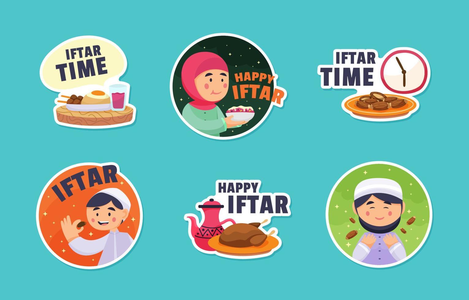 paquete de pegatinas de tiempo feliz iftar vector