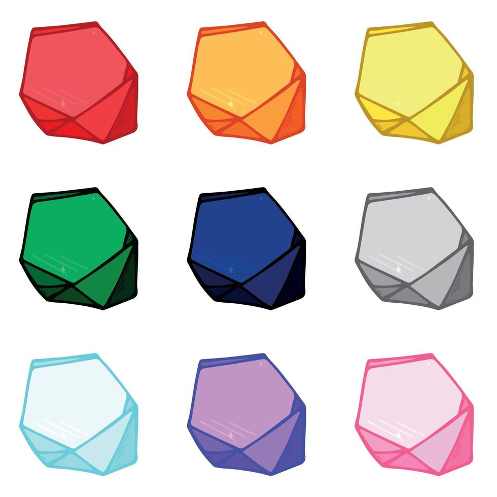Hand drawn crystals set. Geometric gems diamonds vector illustrations collection. Colorful shard of glass. For geology, jewelry store, decoration, game, web.