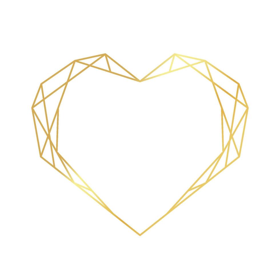 Golden geometric heart border. Luxury polygonal frame for decoration valentine's day, wedding invitations, greeting cards. Vector illustration isolated on white background