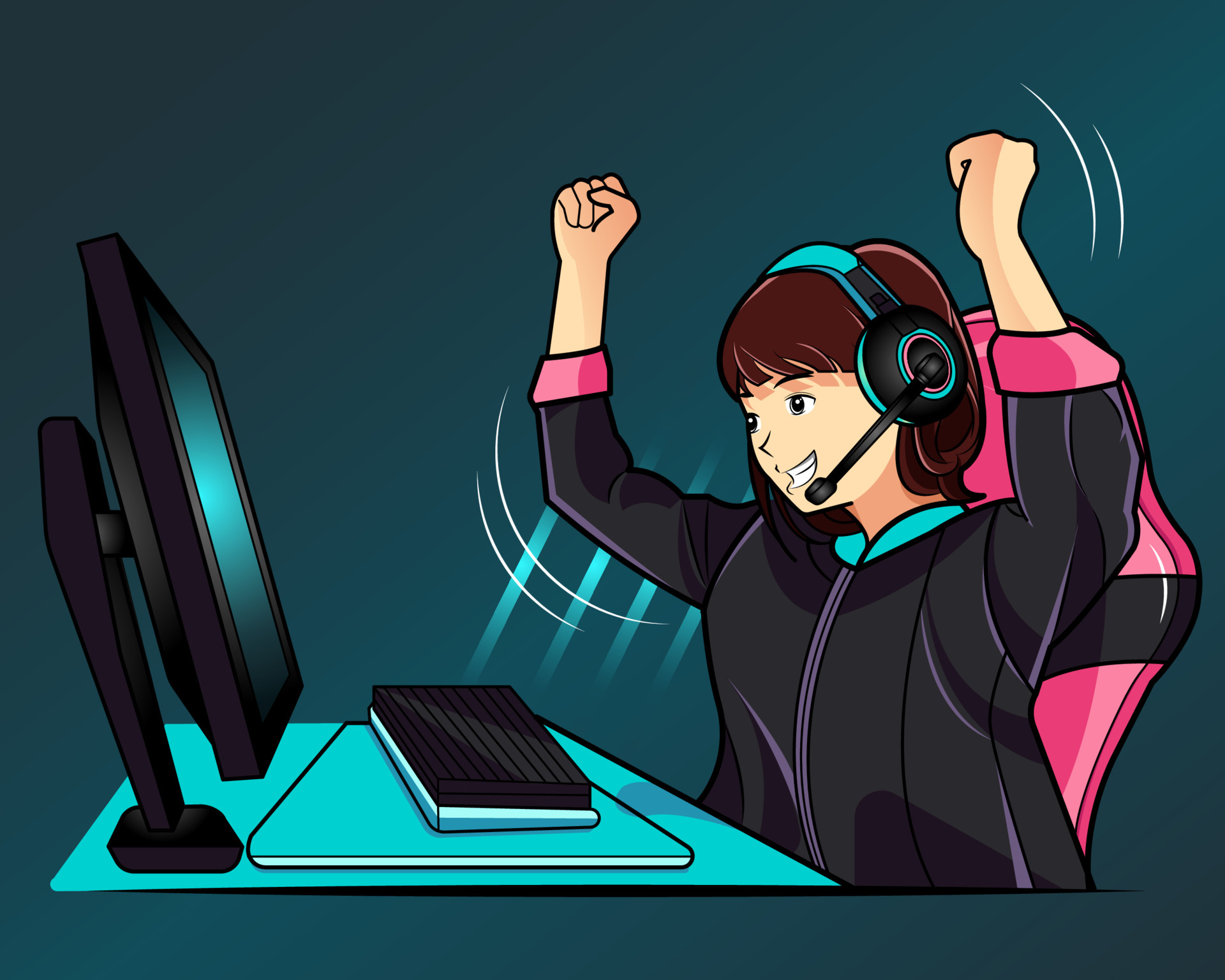 Premium Vector  Girl gamer playing online games