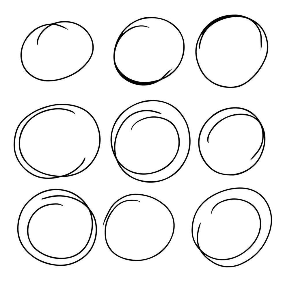 conjunto de garabatos redondos dibujados a mano. colección de marcos de círculos. aislado en la ilustración de vector de fondo blanco.