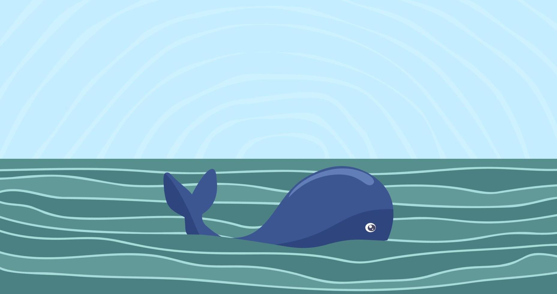 Whale in the sea. Adorable mammal animal in ocean. vector