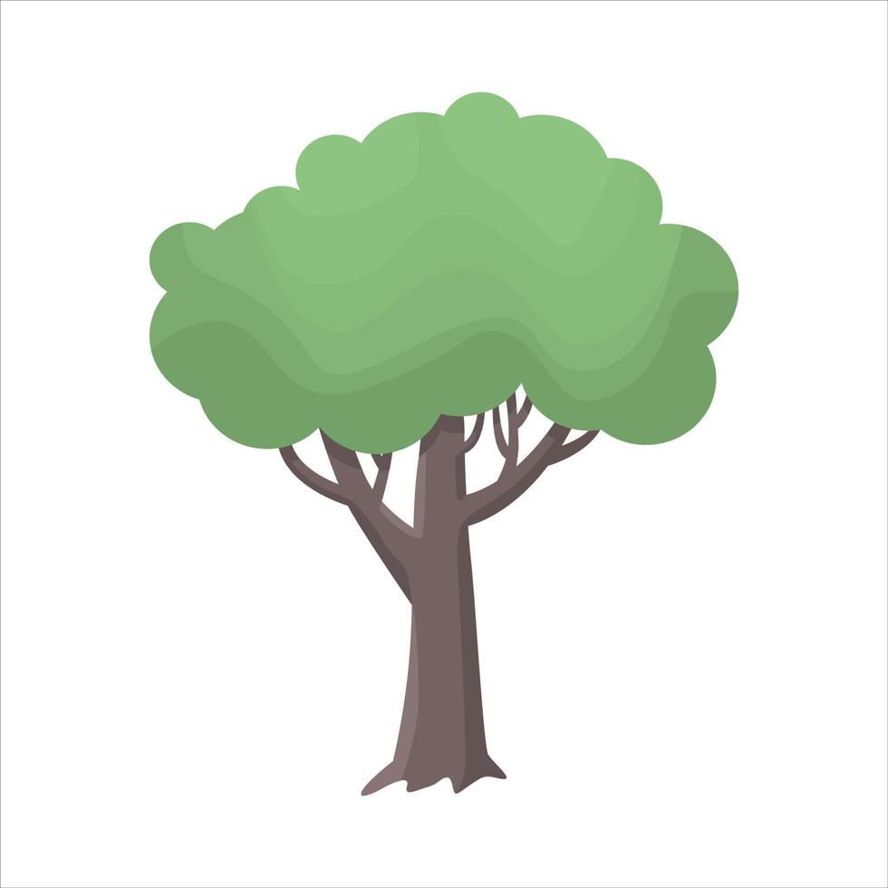Green tree flat vector illustration. Beautiful tree icon isolated on white. Natural forest plant. Ecology element template.