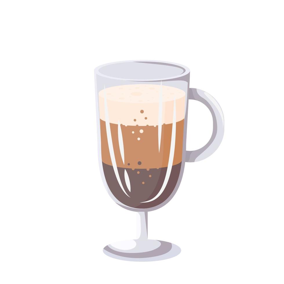 vaso de café con leche caliente. ilustración vectorial aislado sobre fondo blanco. diseño decorativo para cafetería, afiches, pancartas, tarjetas. vector