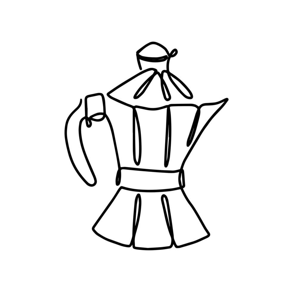 Moka pot in continuous one line style. Coffee maker in single line style for coffee shop poster wall, contour line art design for t-shirt fashion print. vector