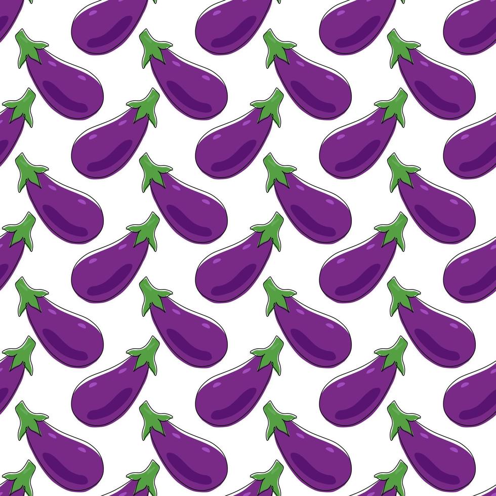 Eggplant seamless pattern on white background. Organic vegetable vector illustration. Endless repeatable print.