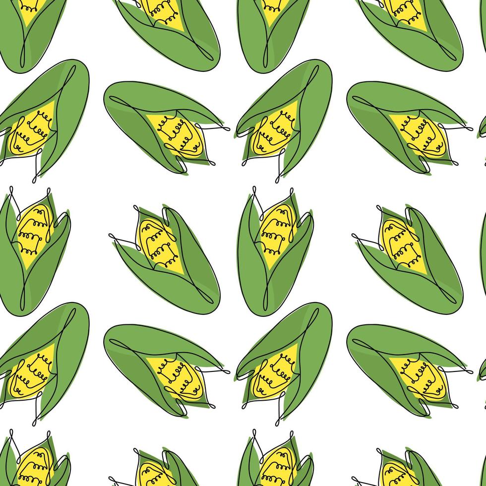 Corn seamless pattern on white background. Organic vegetable vector illustration. Endless repeatable print.