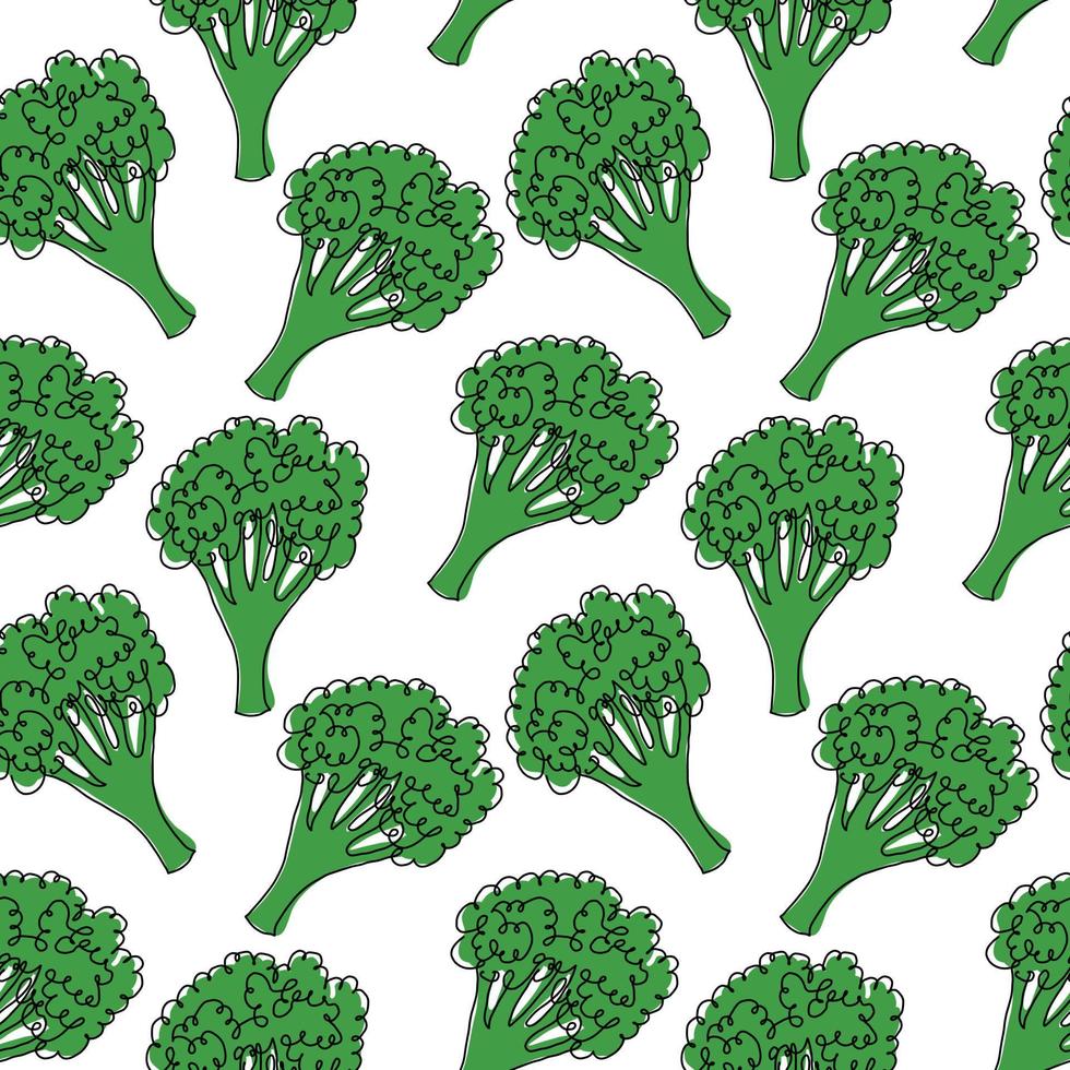 Broccoli seamless pattern on white background. Green vegetable vector illustration. Endless repeatable print.