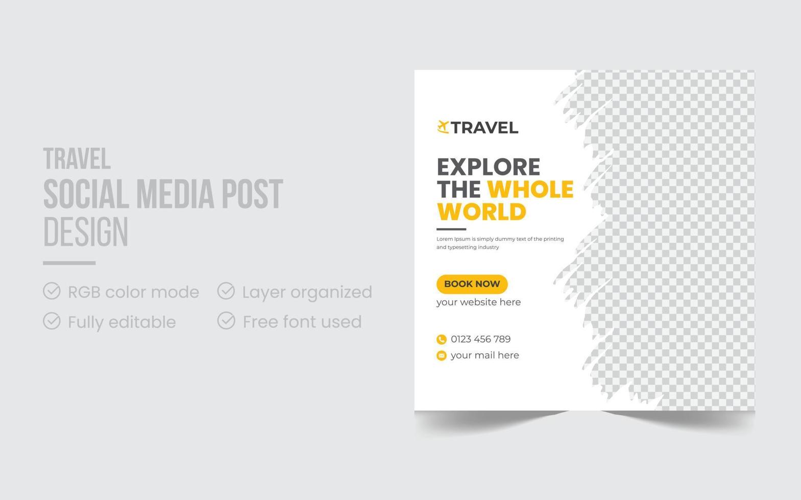 Holiday travel social media post or web banner design template. Travel promotional web banner design pro download vector