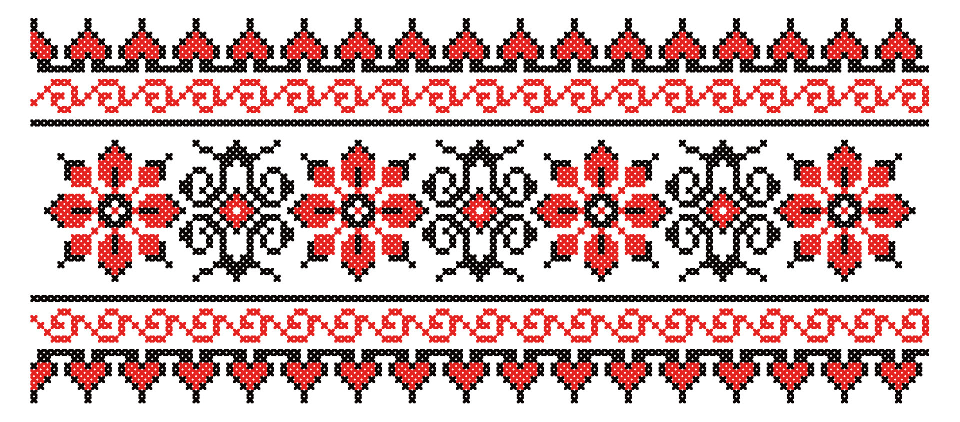 Ukrainian national cross-stitch vector ornament scheme of flowers
