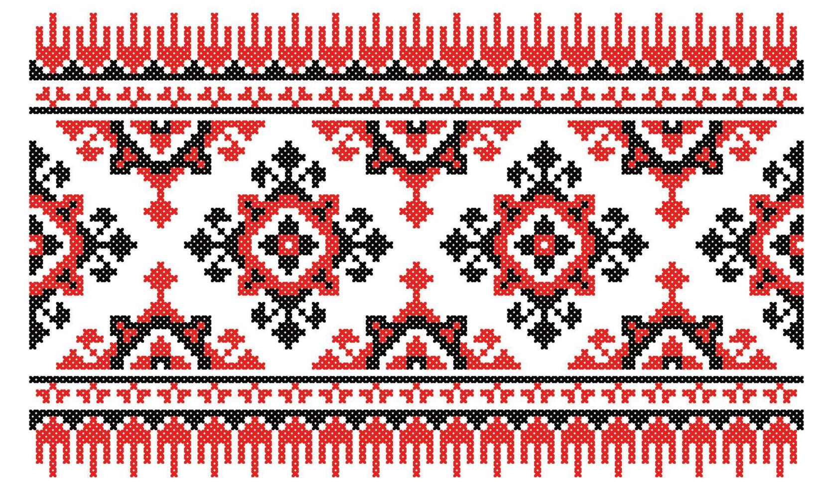 Ukrainian national cross-stitch vector ornament geometric scheme. Black and red illustration