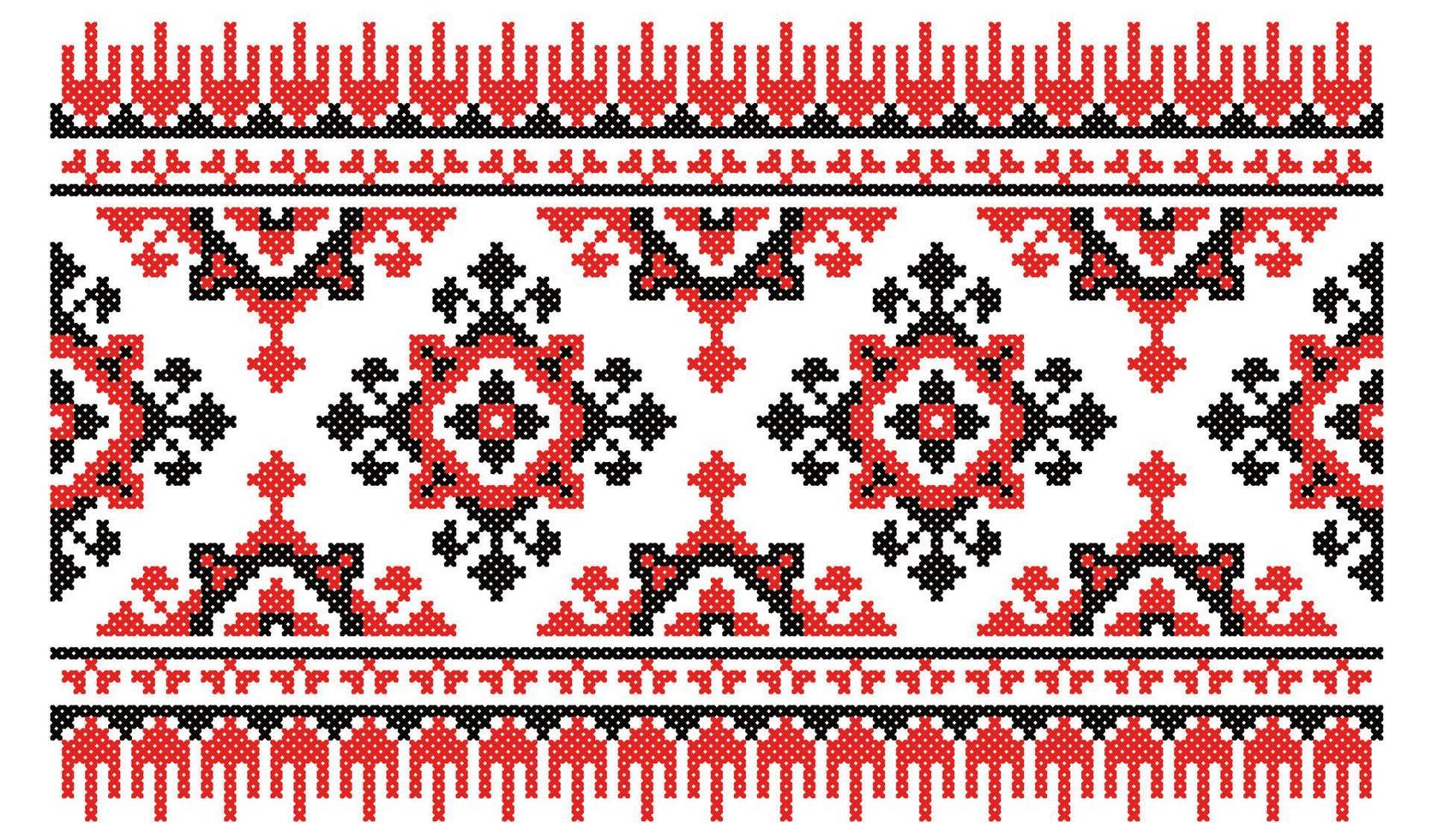 Ukrainian national cross-stitch vector ornament geometric scheme. Black and red illustration