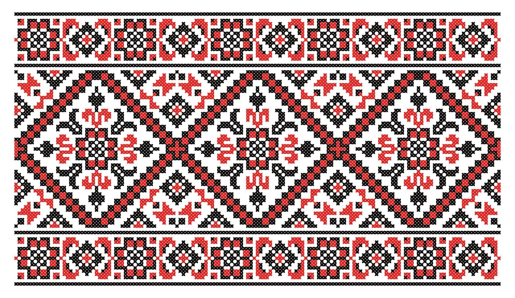 Ukrainian national cross-stitch vector ornament big geometric scheme. Black and red illustration