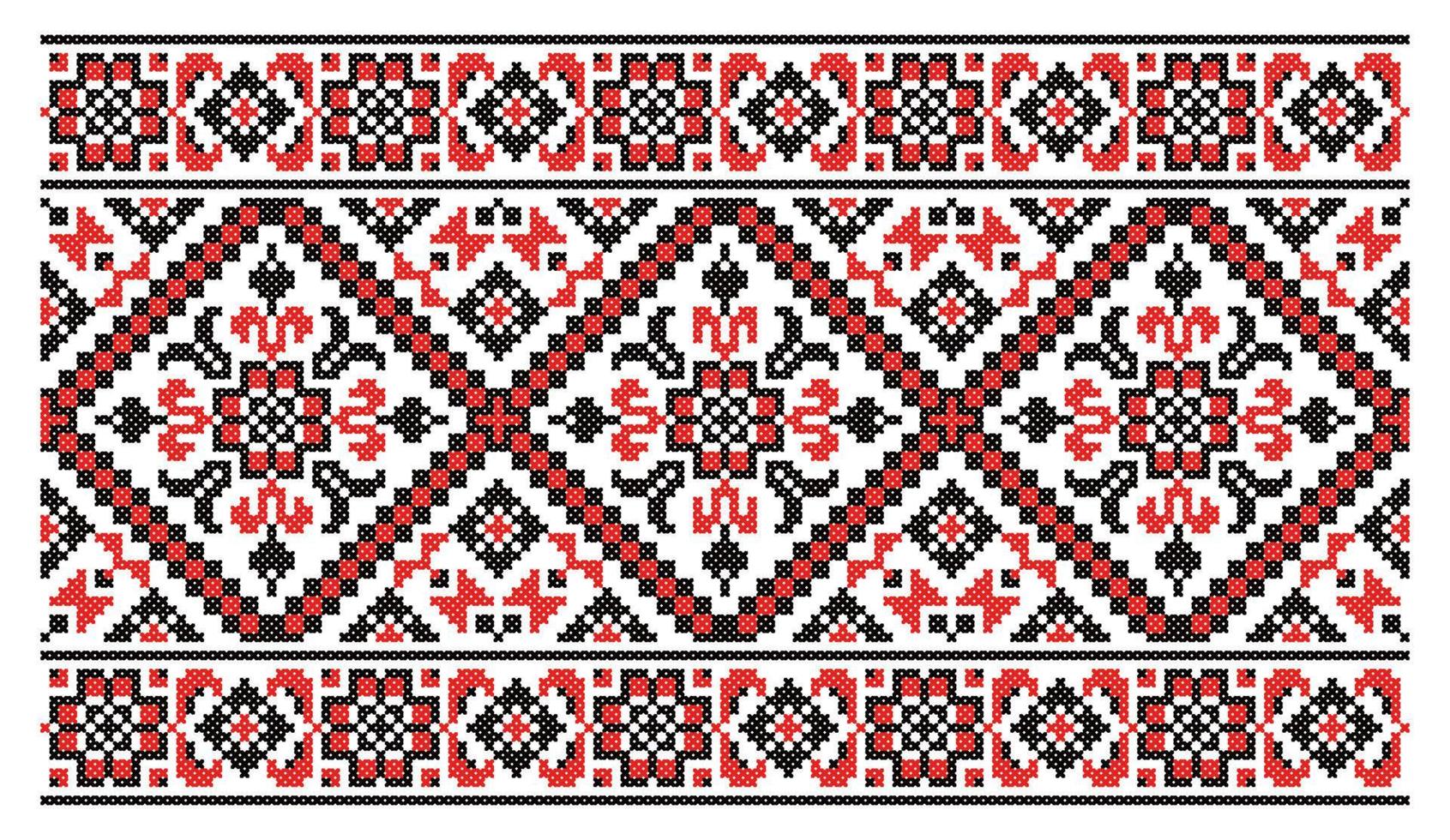 Ukrainian national cross-stitch vector ornament big geometric scheme. Black and red illustration