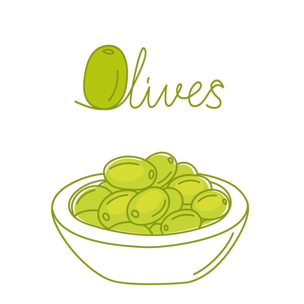 Hand drawn green olives. vector