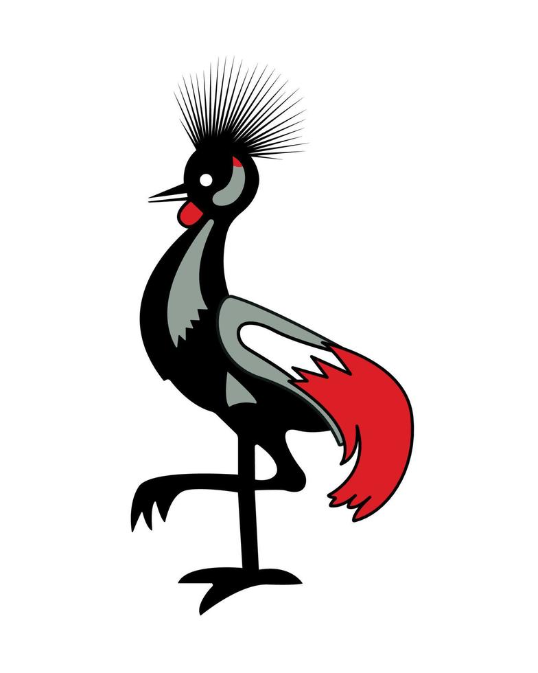 Grey Crowned Crane Drawing, Simple  bird Artwork Illustration. vector