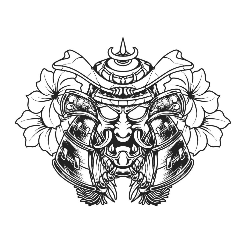 Japanese Red Oni Samurai Vector Illustration